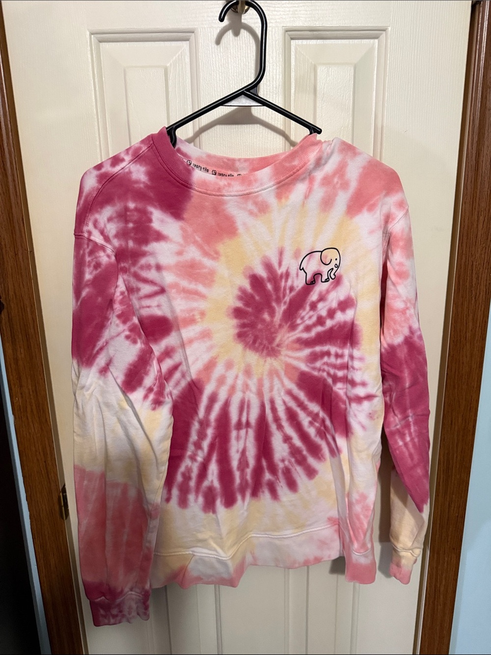 ivory ella Pink and White Tie-Dye Sweatshirt with Elephant Logo